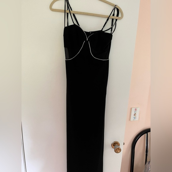 Dorian Rhinestone Crepe Cutout Maxi Dress in Black - Picture 8 of 9